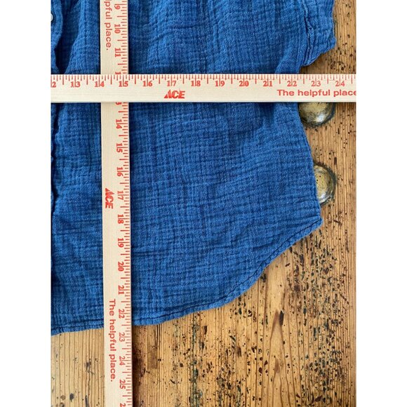 Gap Womens Blue Button-Front Short-Sleeve Blouse M Lightweight Textured Cotton - Picture 6 of 6